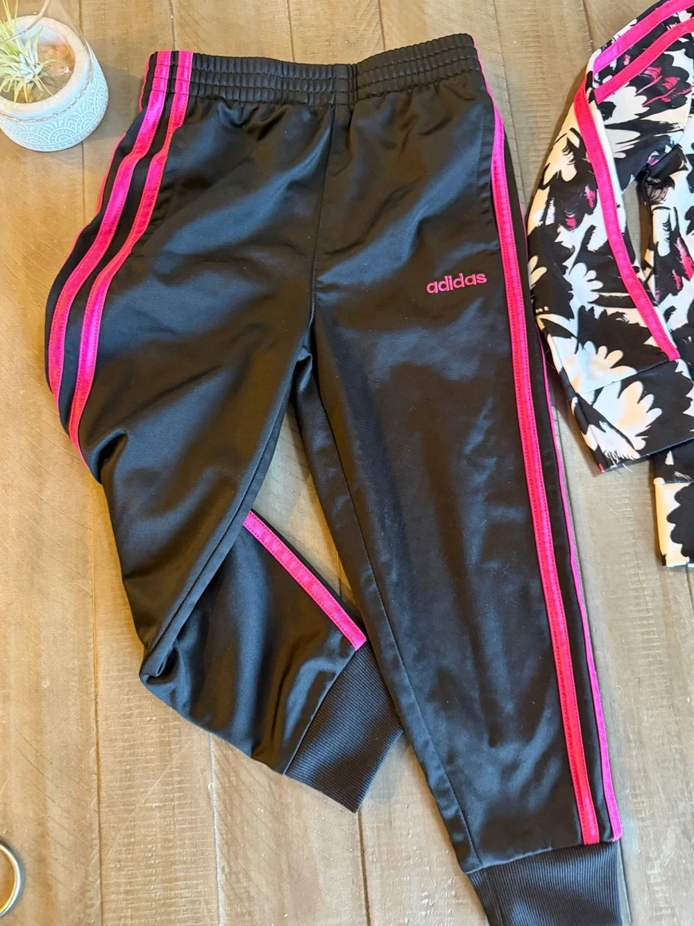 adidas Black, White & Hot Pink Floral Track Set